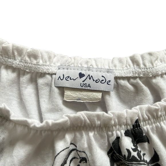 Y2K White and Grey Graphic Rhinestone Off the Shoulder Tunic/Top - Picture 6 of 7